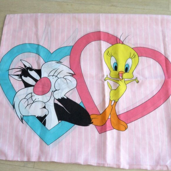 Vintage 1996 BIBB 1 Standard Pillowcase Tweety Sylvester Bugs Bunny Reversable - Picture 1 of 7